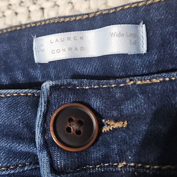 LC Lauren Conrad Wide Leg Super High Rise Trouser Dark Blue Jeans - Picture 4 of 15